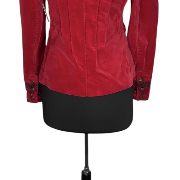 Free People Womens Maven Pintuck Military Jacket Red Velvet Embroidered Button S - Picture 9 of 12